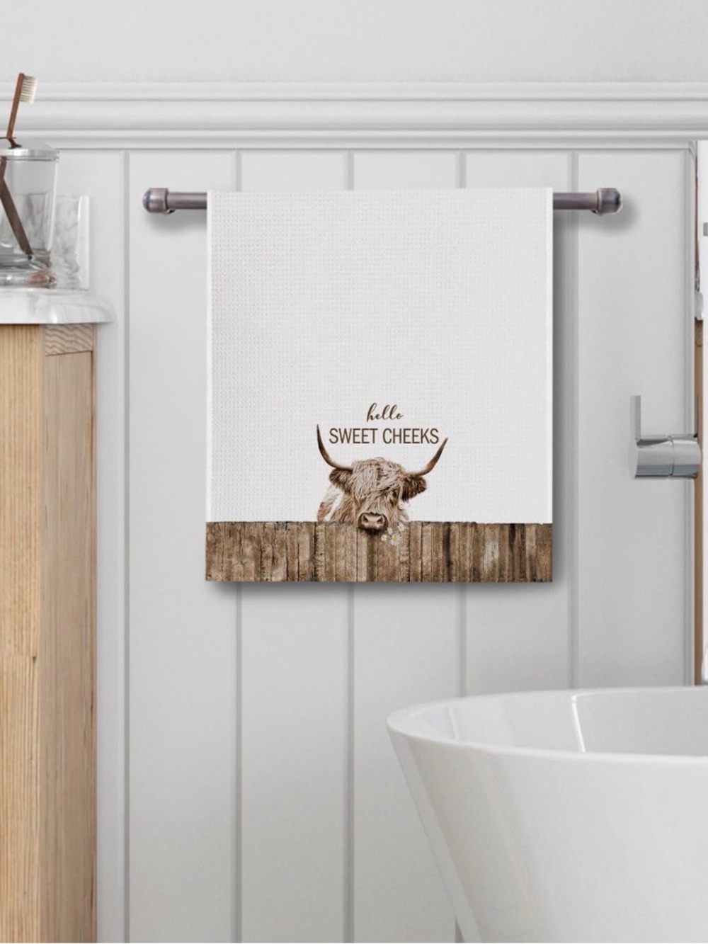 ✴️New✴️Hello Sweet Cheeks White & Brown Decorative Hand Towel (Priced to Sell)
